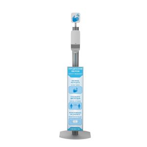 Floor stand with disinfection dispenser and sign